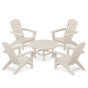 POLYWOOD Nautical 5-Piece Adirondack Chair Conversation Set - Sand